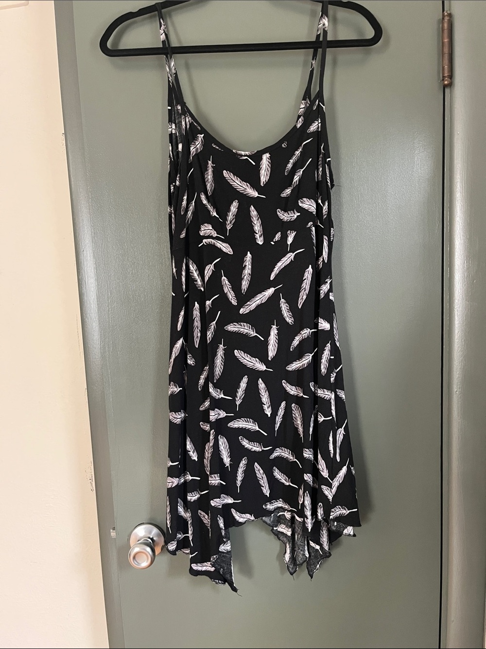 Adam Levine Collection Black Feather-Print Asymmetrical Slip Dress